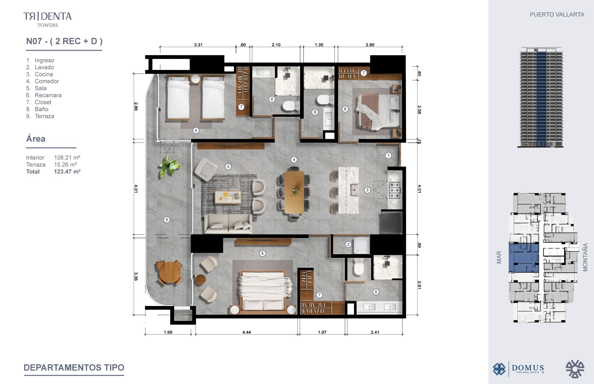 Planos de la unidad 207 de Tridenta Towers
