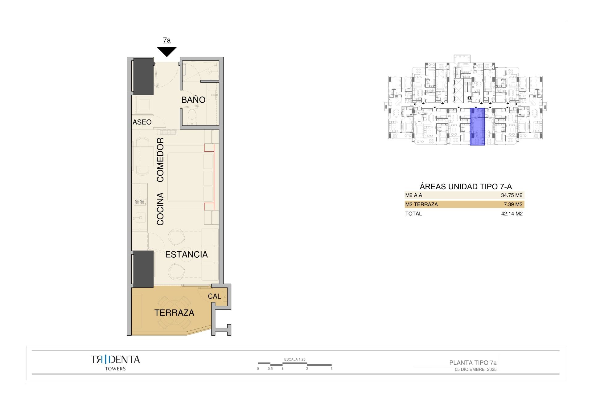 Planos de la unidad 2407A de Tridenta Towers