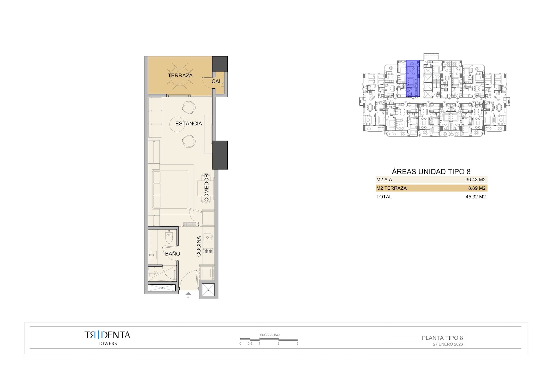 Planos de la unidad 808 de Tridenta Towers