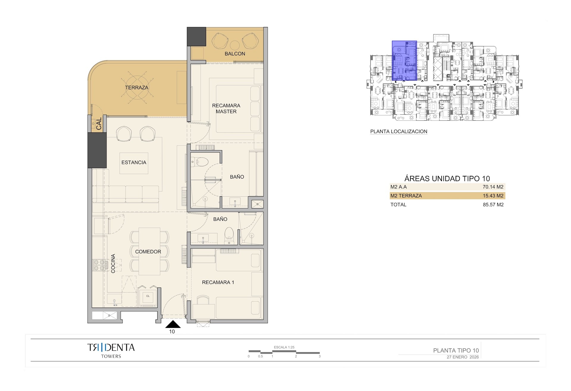 Planos de la unidad 810 de Tridenta Towers
