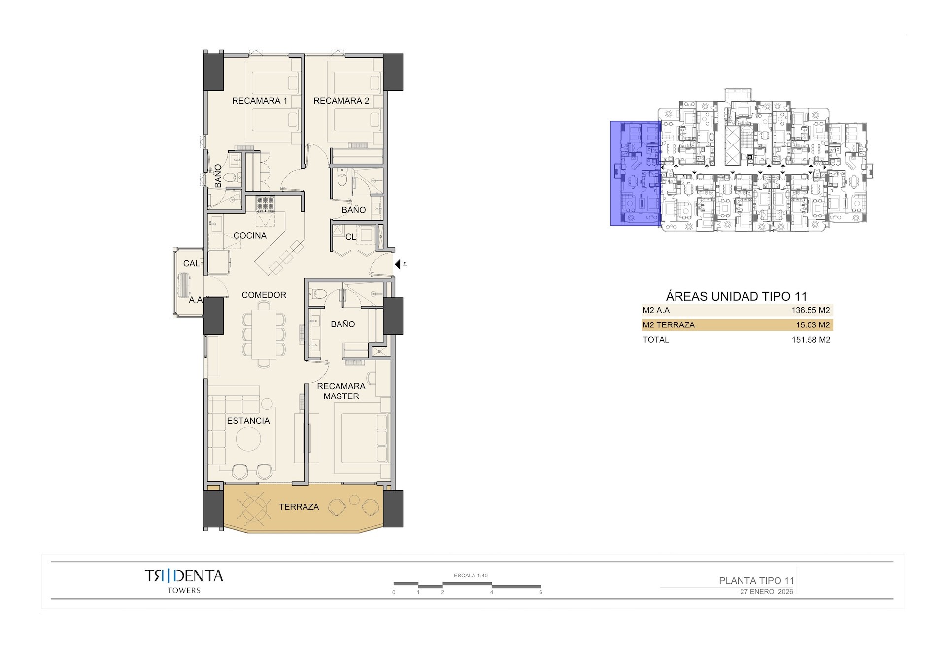 Planos de la unidad 2011 de Tridenta Towers