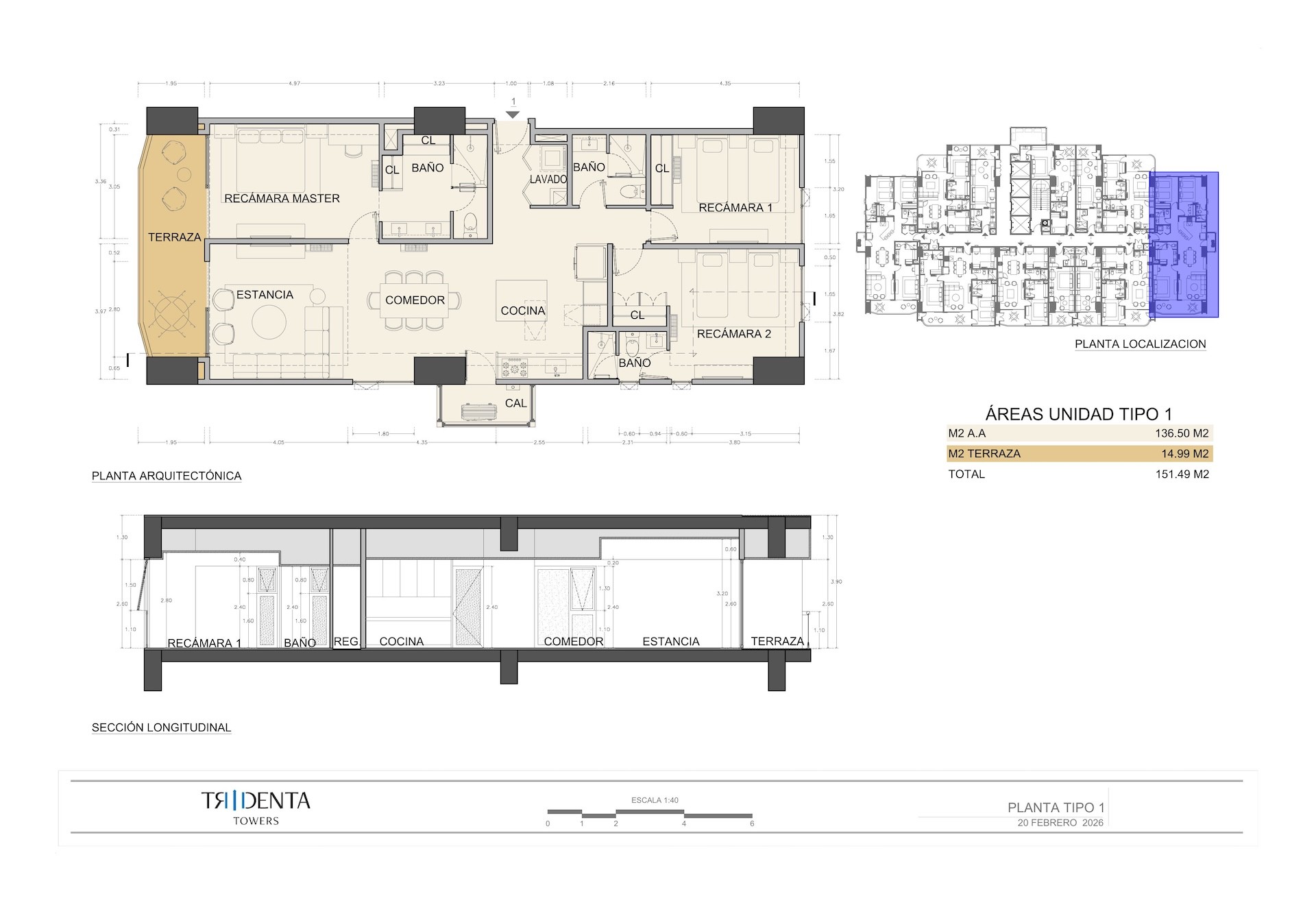 Planos de la unidad 1801 de Tridenta Towers