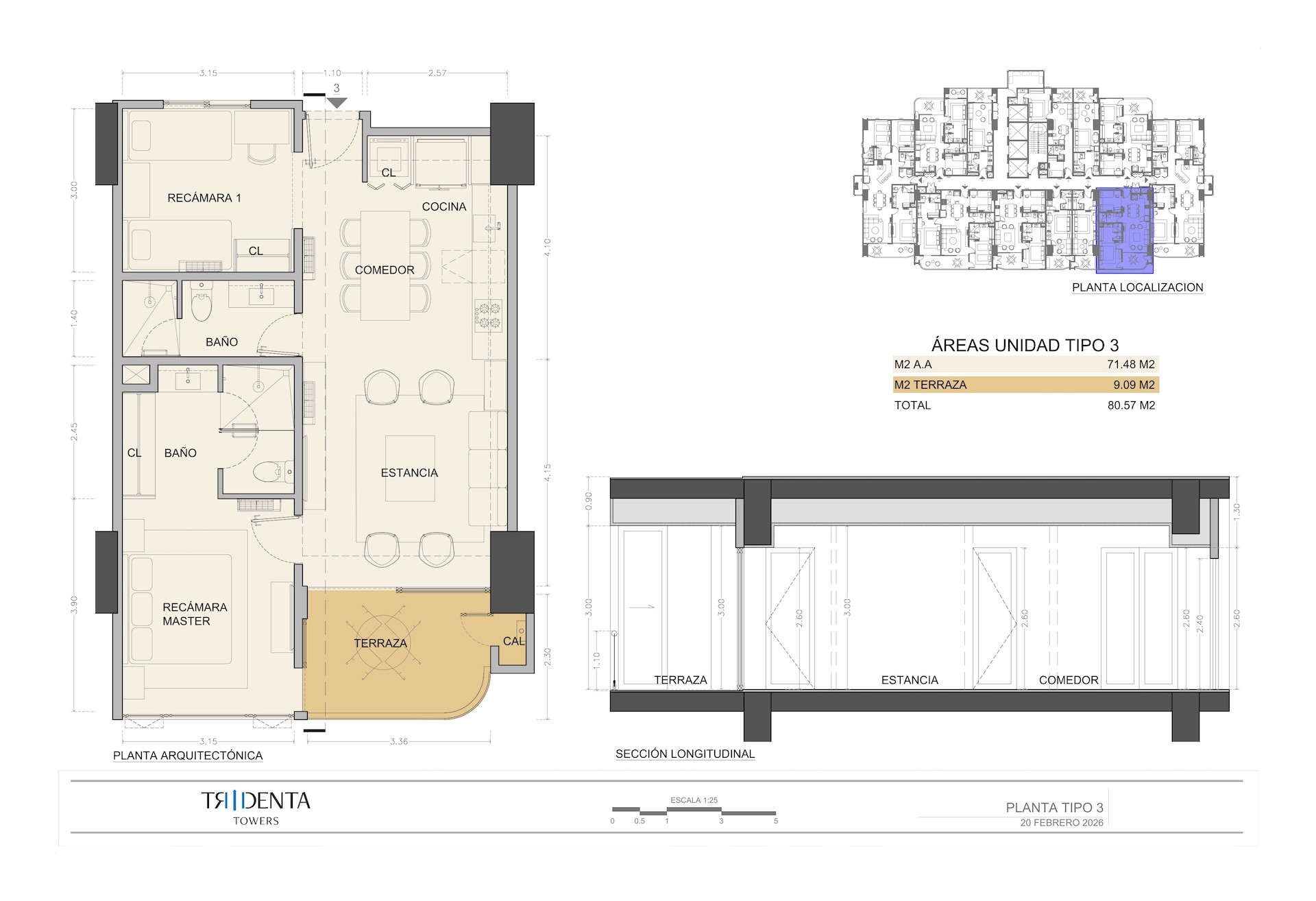 Planos de la unidad 903 de Tridenta Towers