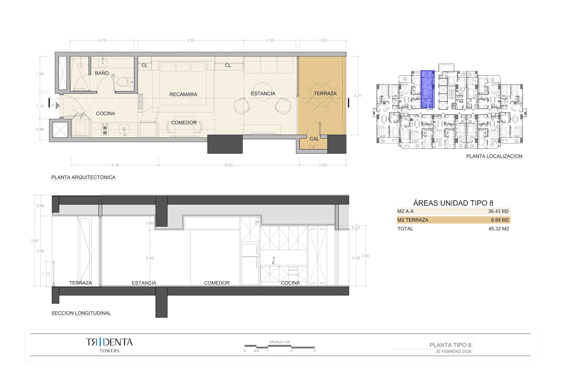 Planos de la unidad 608 de Tridenta Towers
