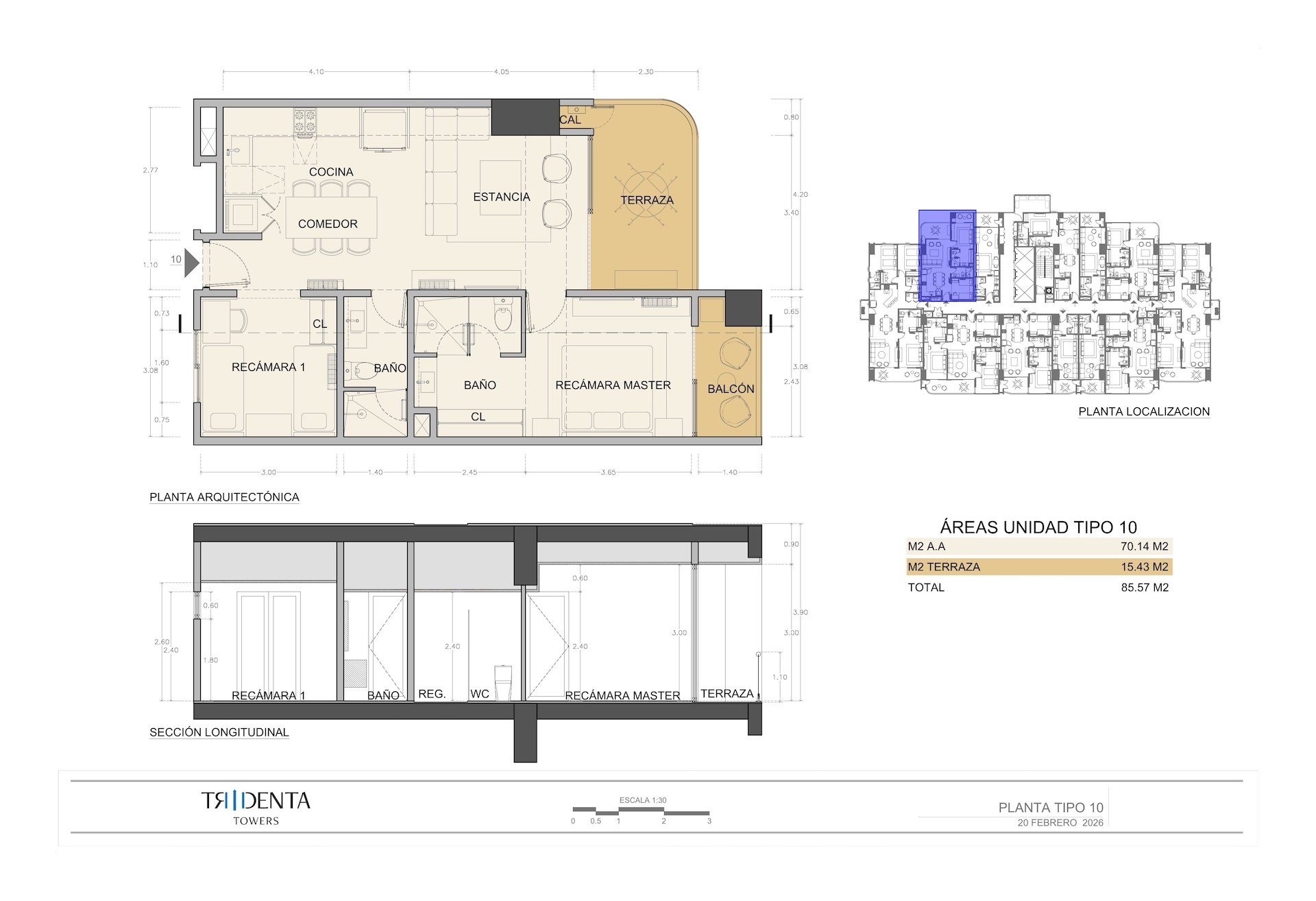 Planos de la unidad 910 de Tridenta Towers