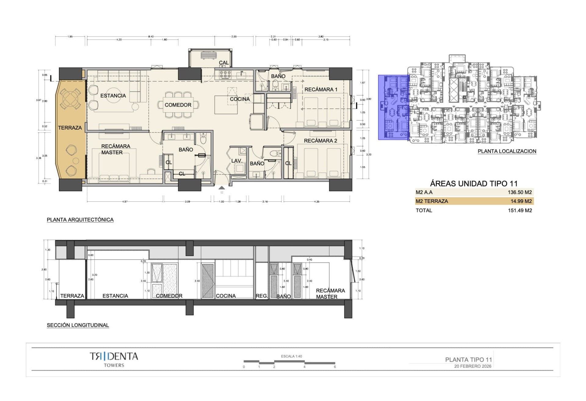 Planos de la unidad 111 de Tridenta Towers
