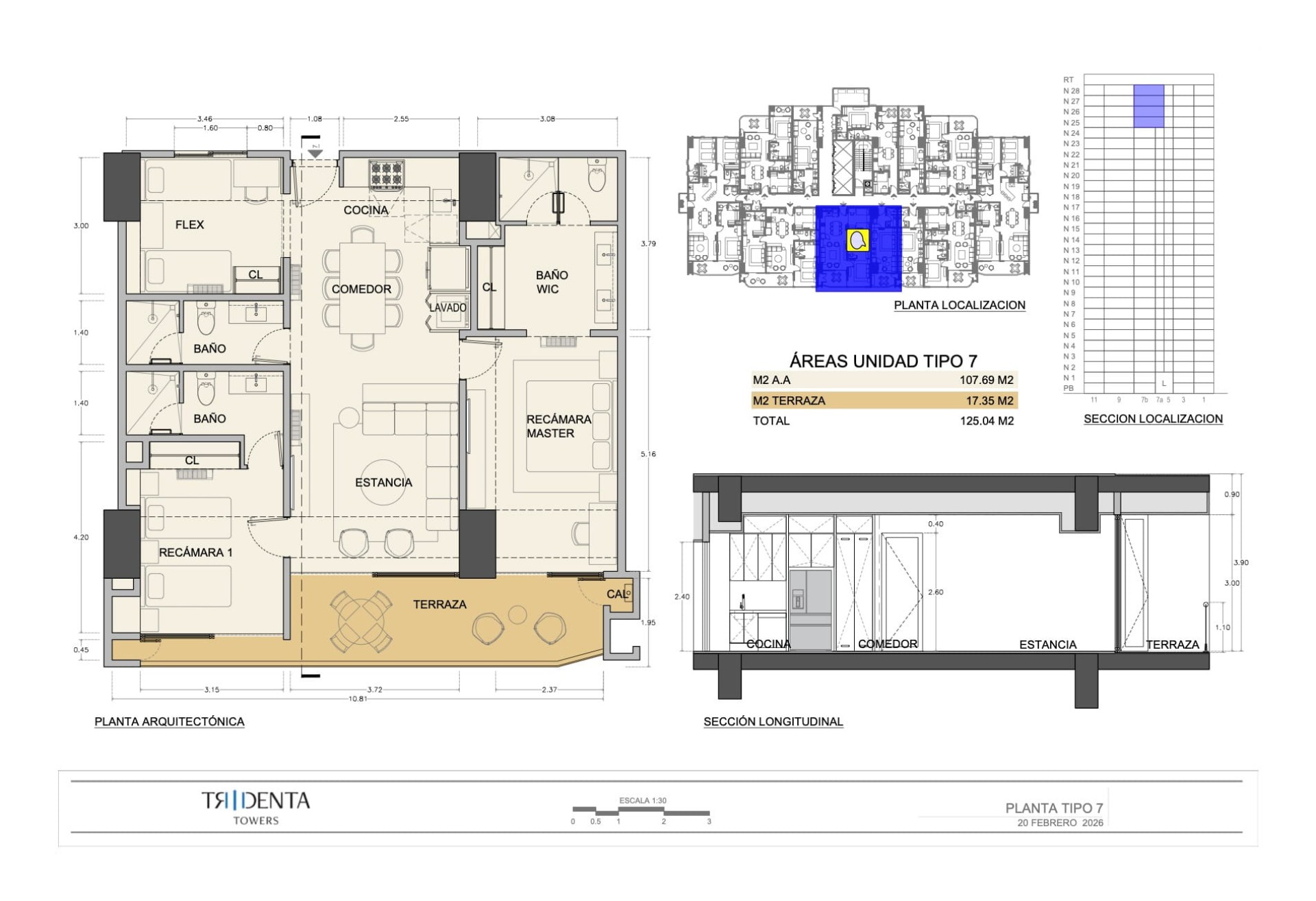 Planos de la unidad 2507 de Tridenta Towers