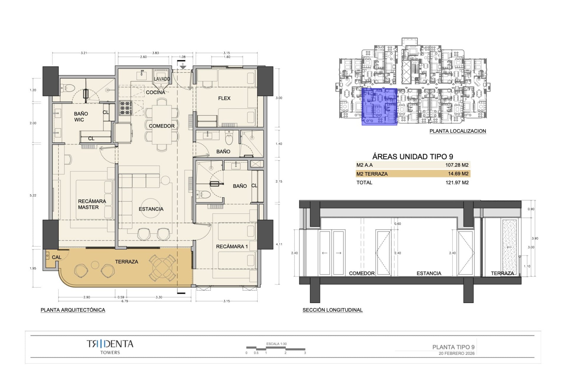 Planos de la unidad 209 de Tridenta Towers