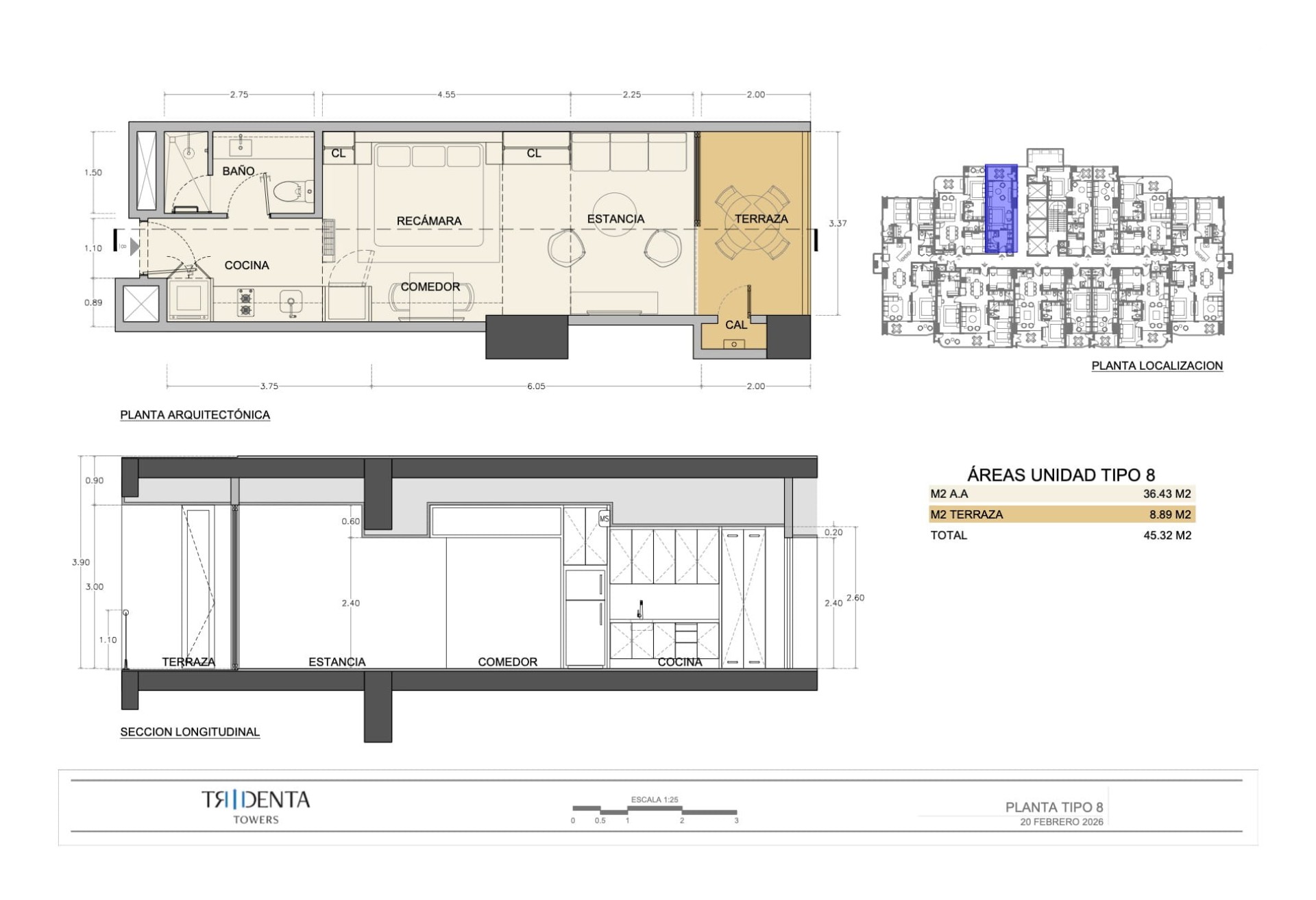 Planos de la unidad 2108 de Tridenta Towers