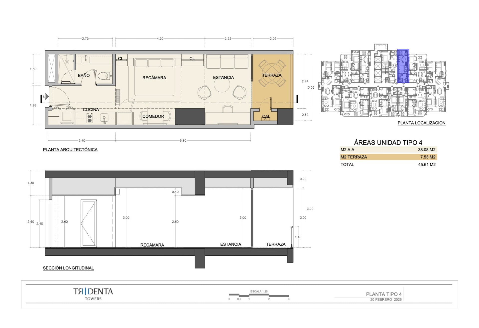 Planos de la unidad 2104 de Tridenta Towers