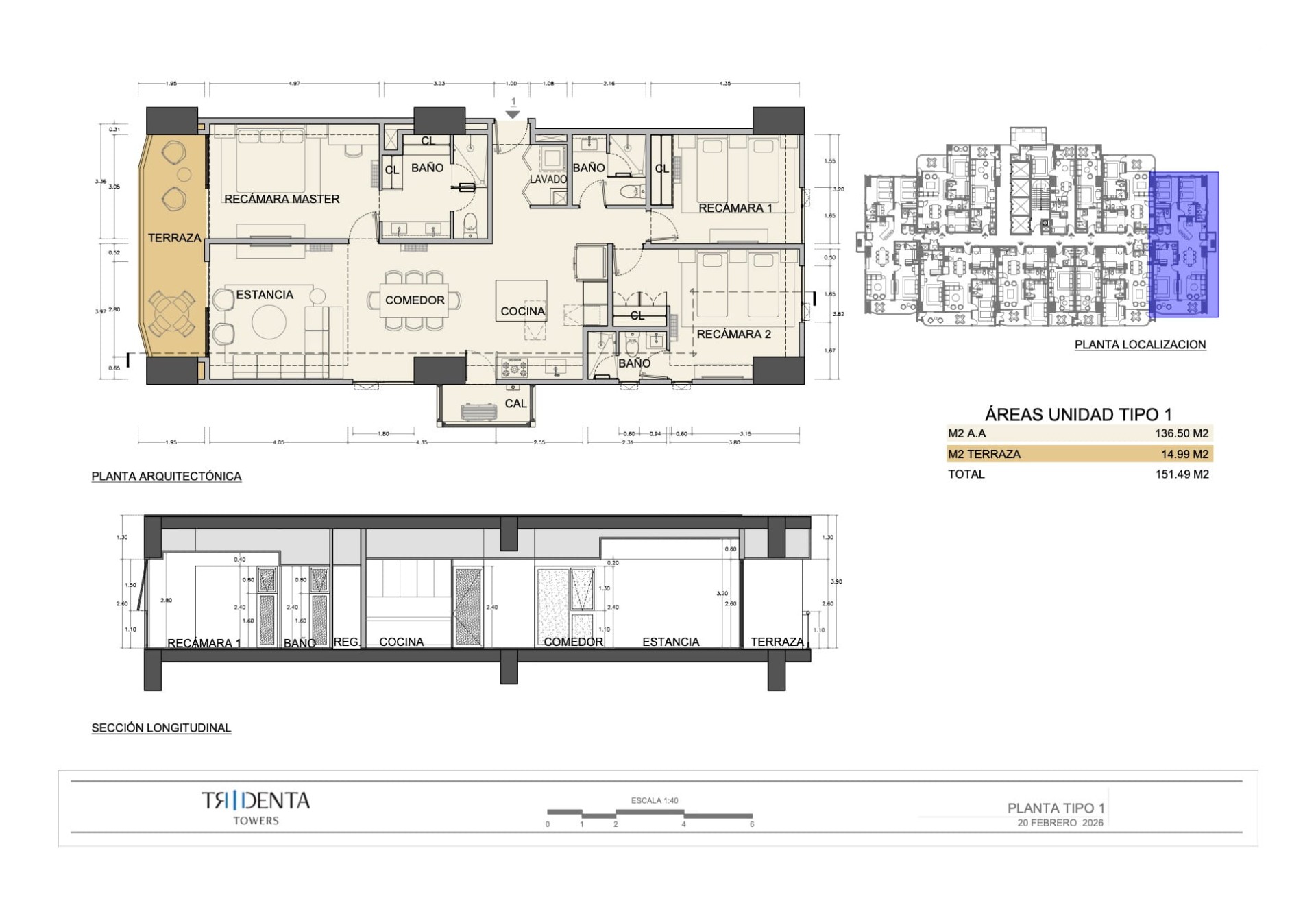 Planos de la unidad 101 de Tridenta Towers