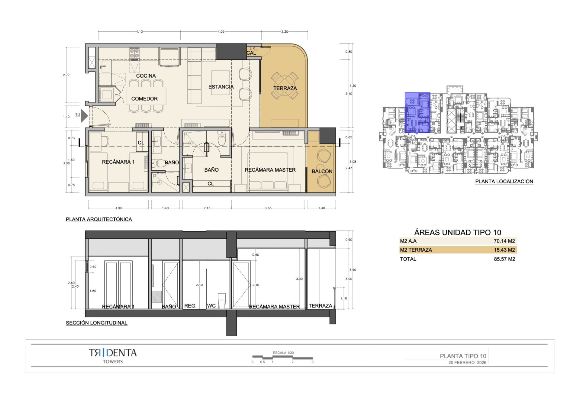 Planos de la unidad PB 10 de Tridenta Towers