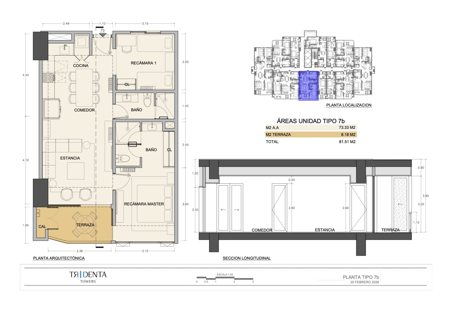 Planos de la unidad PB 7 de Tridenta Towers